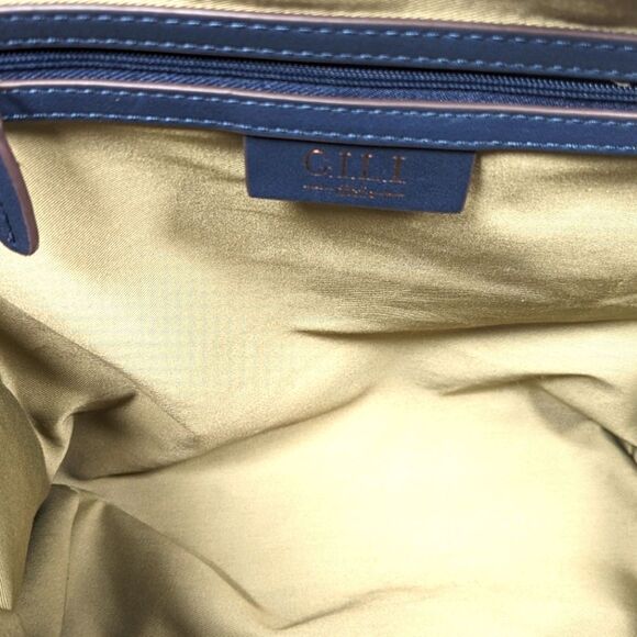 G.I.L.I. Large Blue Genuine Leather Drawstring Bucket/Tote Bag - Picture 5 of 13